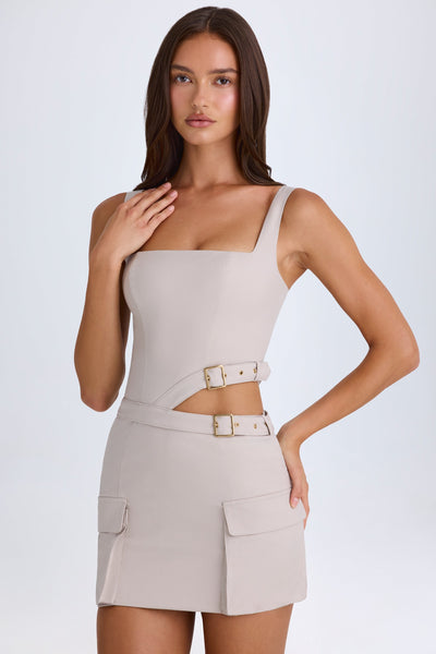 Belted Cut-Out Mini Dress in Taupe