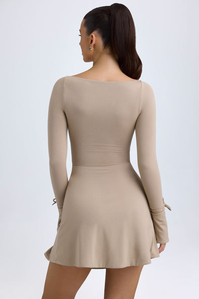 Modal Square-Neck A-Line Mini Dress in Taupe