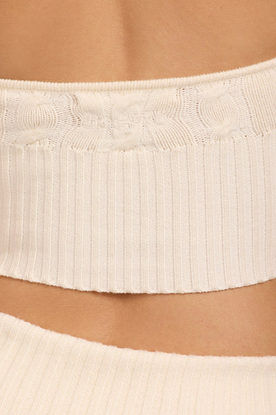 Cable-Knit Halterneck Crop Top in Cream