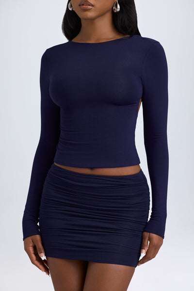 Modal Ruched Mid-Rise Mini Skirt in True Navy