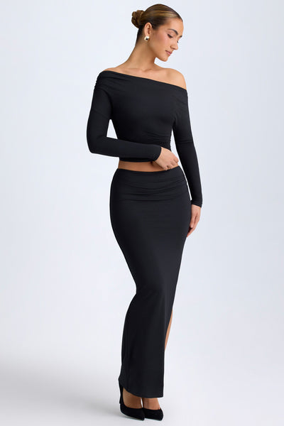 Modal Low-Rise Maxi Skirt in Black