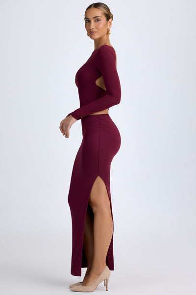 Modal Low-Rise Maxi Skirt in Wine Red