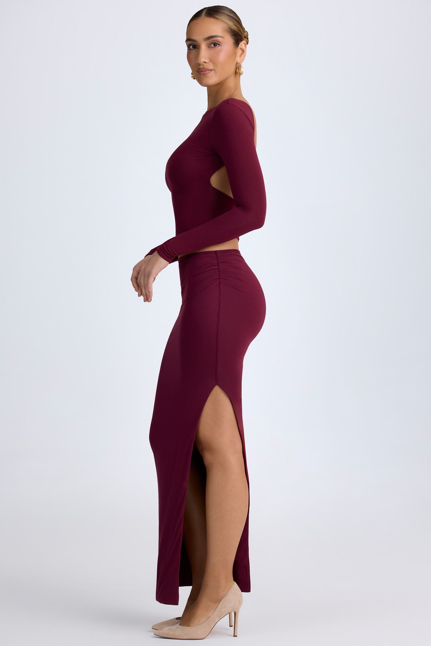 Modal Low-Rise Maxi Skirt in Wine Red