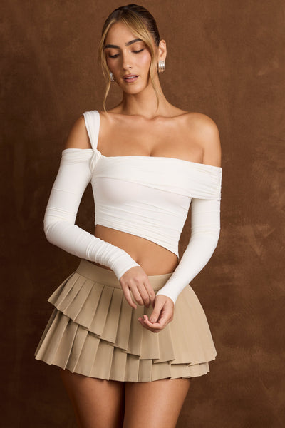 Asymmetric Off-Shoulder Draped Top in Vanilla