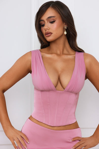 Longline Lace-Up Corset Top in Mauve