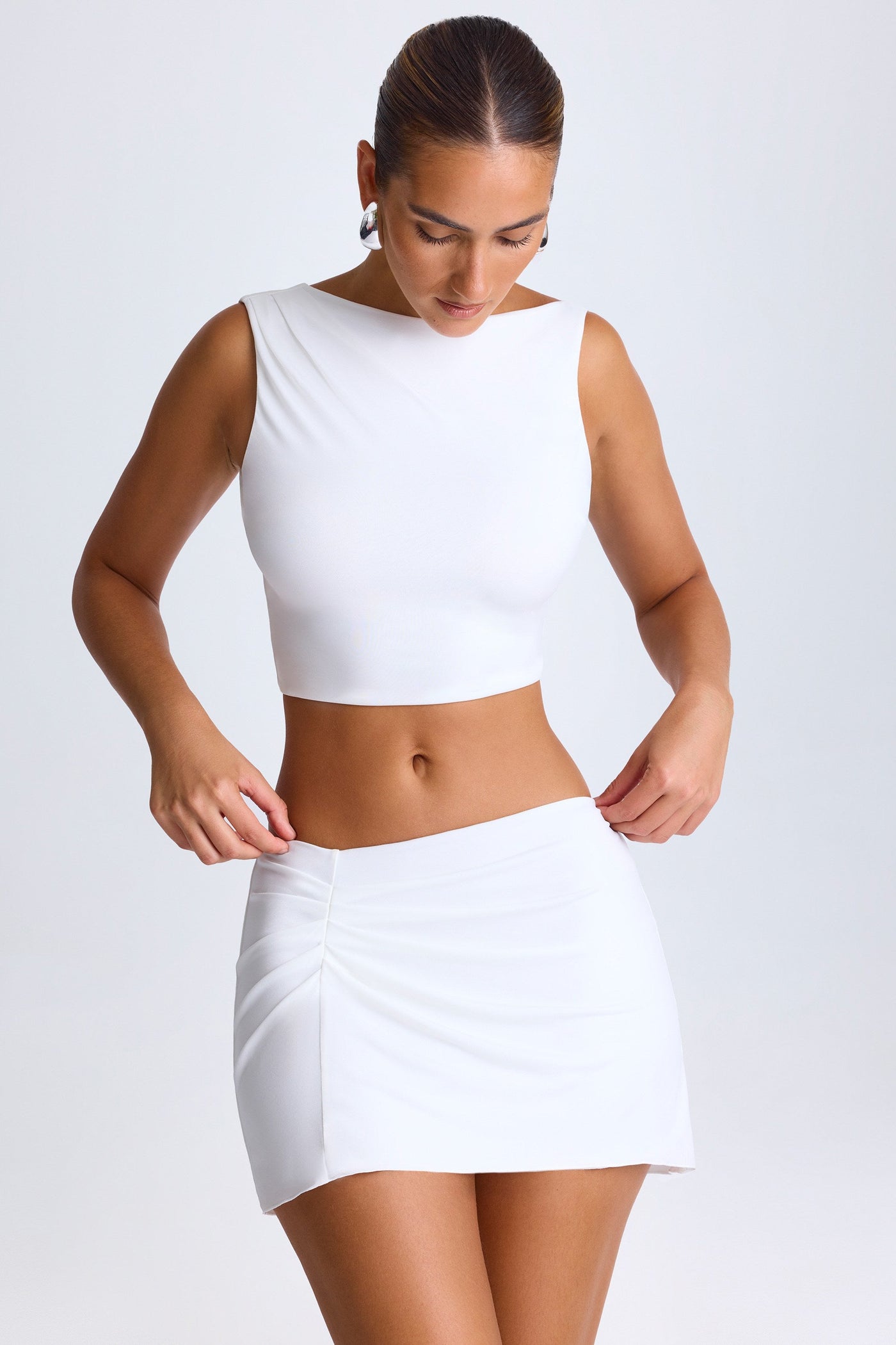 Draped A-Line Mini Skirt in White