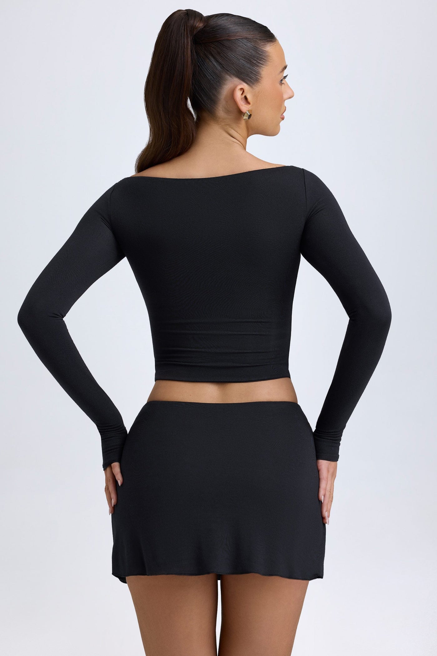 Modal Button-Detail Low-Rise Mini Skirt in Black