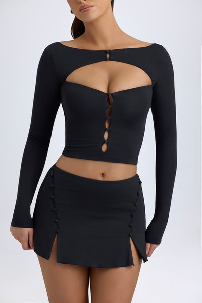 Modal Button-Detail Low-Rise Mini Skirt in Black