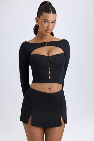 Modal Cut-Out Button-Detail Top in Black