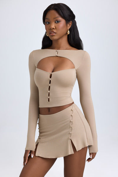 Modal Cut-Out Button-Detail Top in Taupe