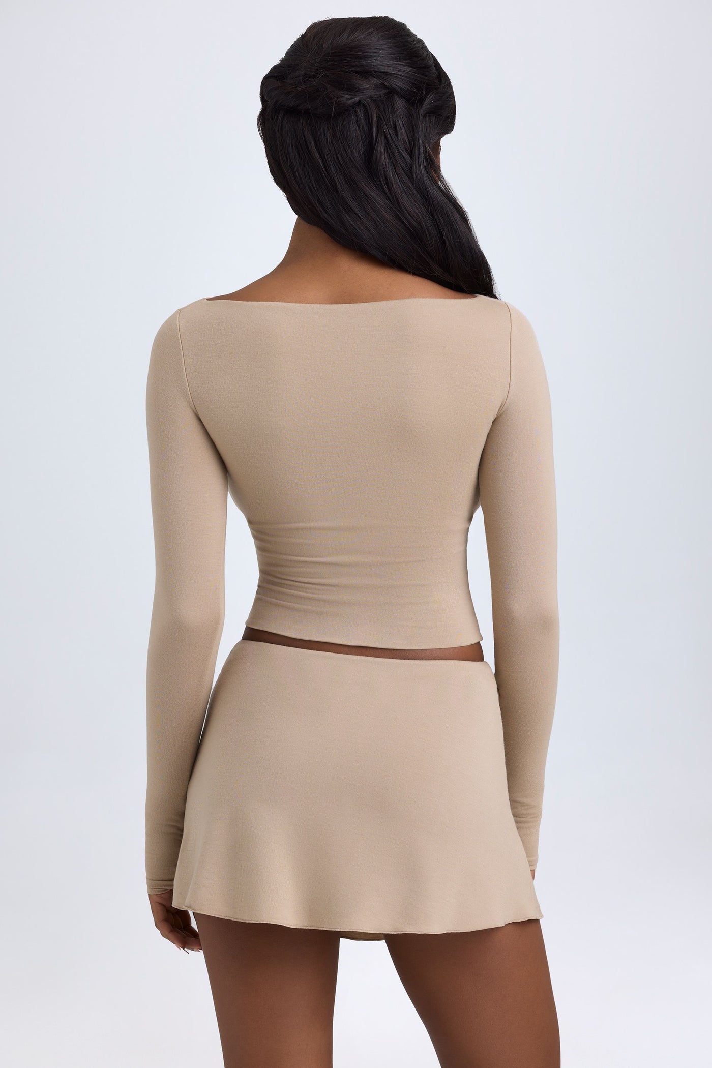 Modal Cut-Out Button-Detail Top in Taupe