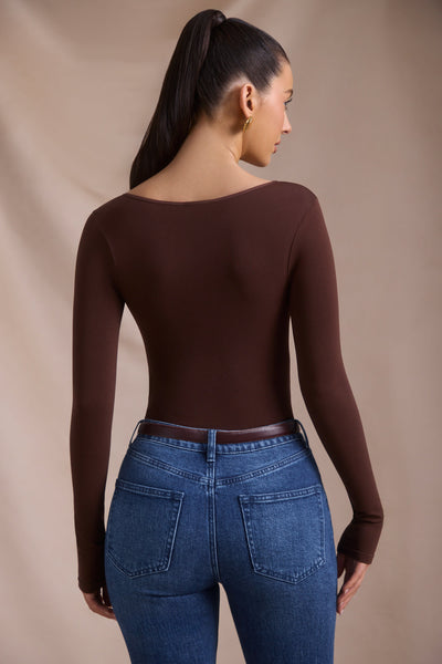 Seamless Long-Sleeve Bodysuit in Espresso