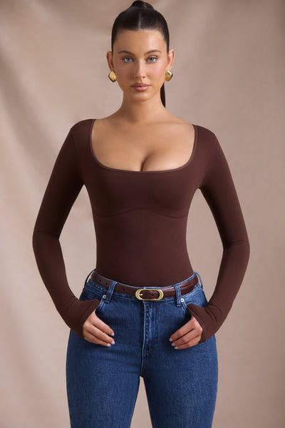 Seamless Long-Sleeve Bodysuit in Espresso