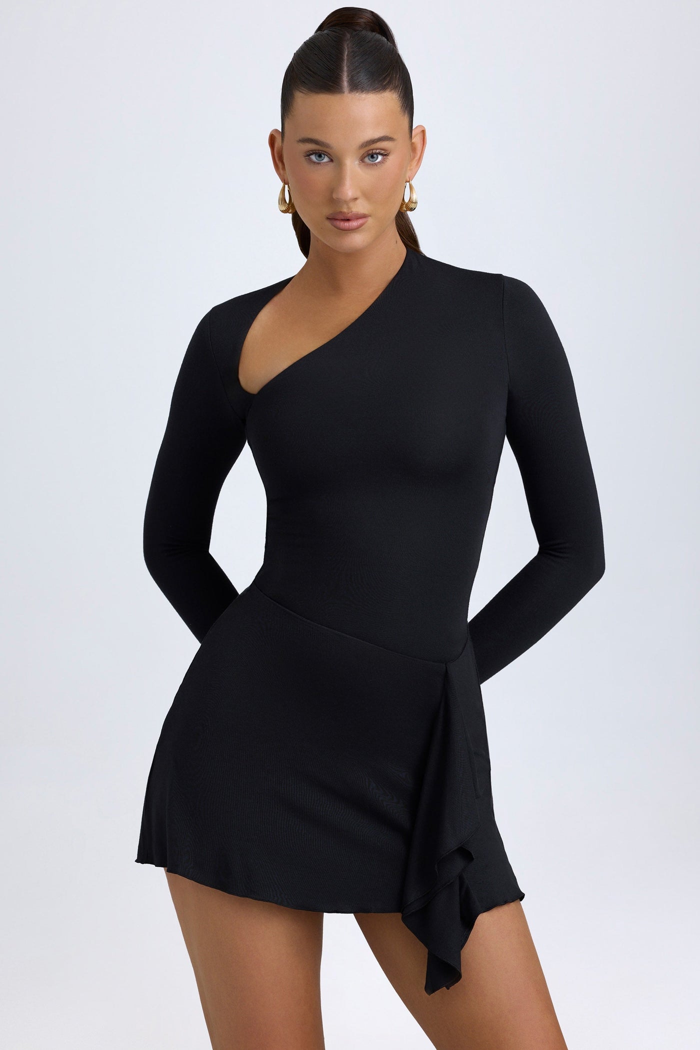 Modal Asymmetric A-Line Mini Dress in Black