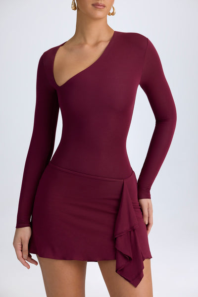 Modal Asymmetric A-Line Mini Dress in Wine Red