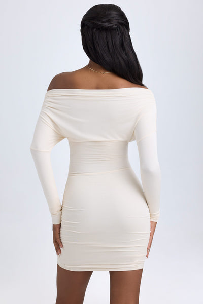 Modal Off-Shoulder Ruched Mini Dress in Ivory