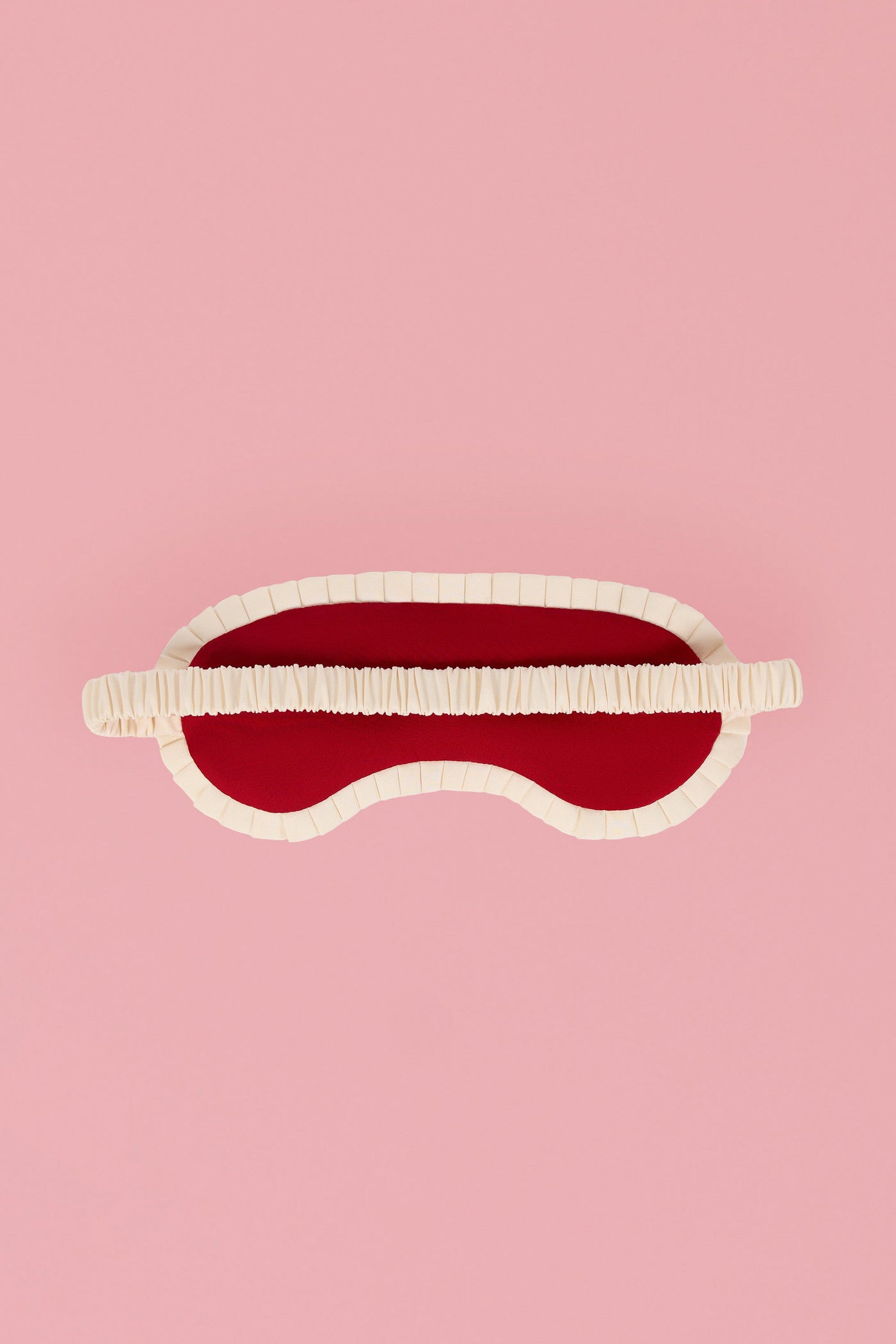 Ruffle-Trim Embroidered Eye Mask in Ruby Red