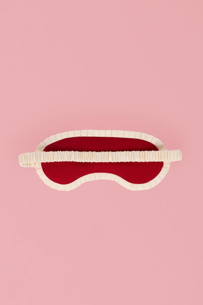 Ruffle-Trim Embroidered Eye Mask in Ruby Red