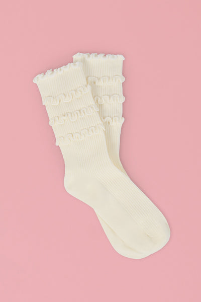 Ruffle-Trim Crew Socks in Ivory