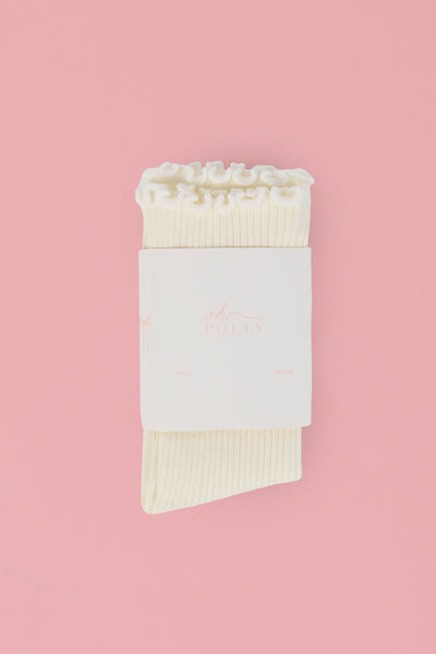 Ruffle-Trim Crew Socks in Ivory