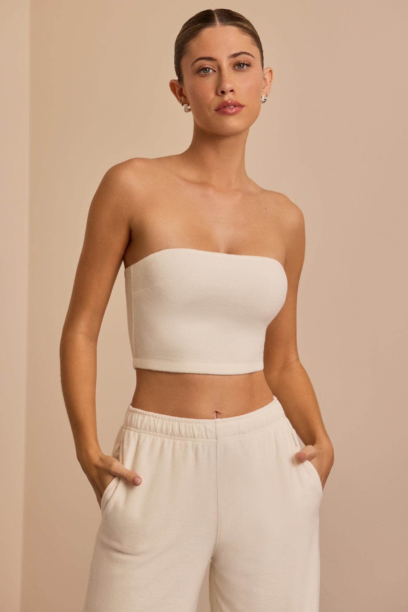 Brushed Jersey Bandeau Top in Ecru