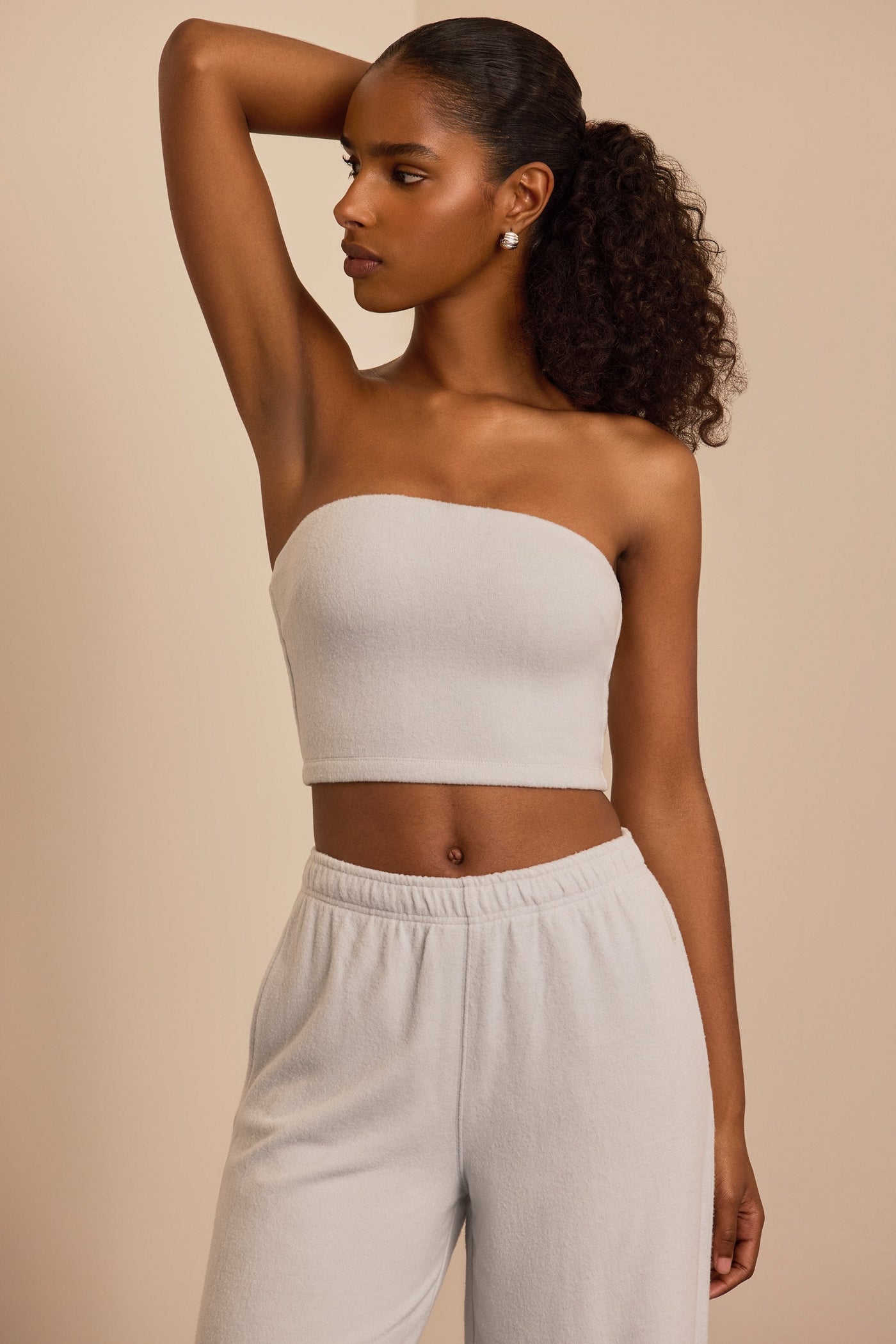 Brushed Jersey Bandeau Top in Fog Grey