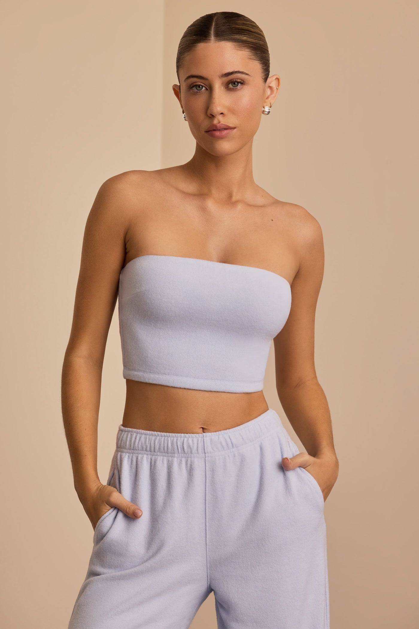 Brushed Jersey Bandeau Top in Soft Blue