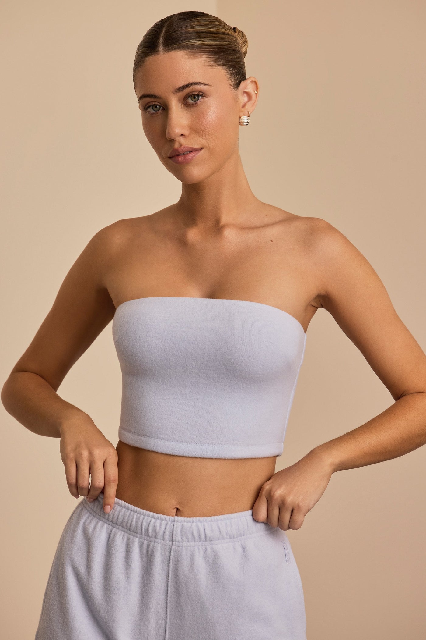 Brushed Jersey Bandeau Top in Soft Blue