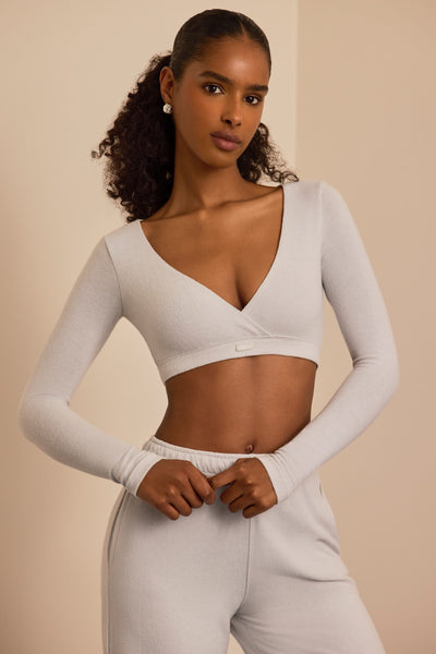 Brushed Jersey Wrap Crop Top in Fog Grey