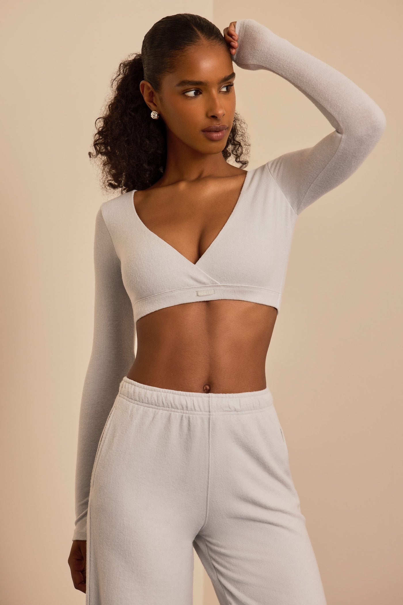 Brushed Jersey Wrap Crop Top in Fog Grey