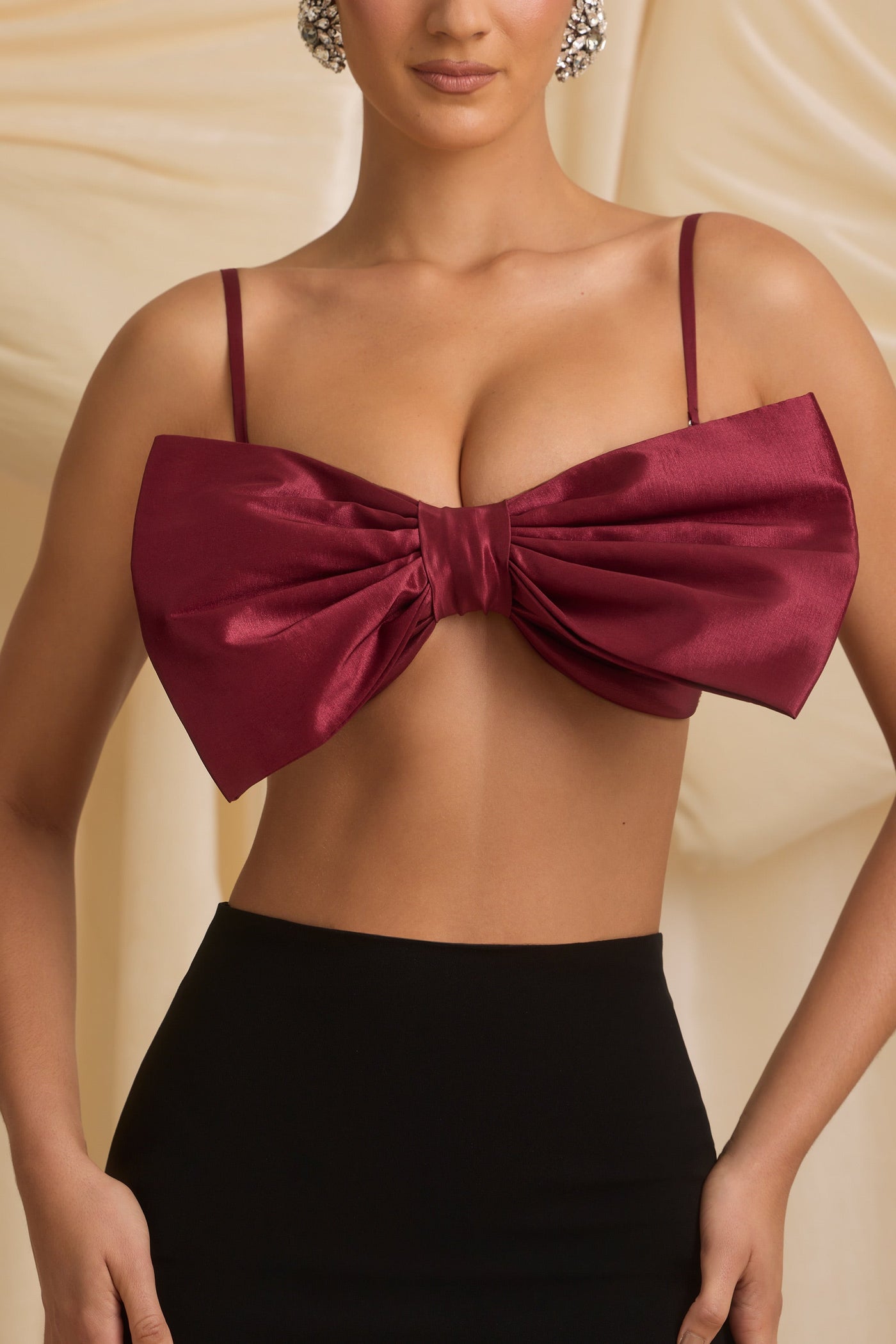 Strapless Bow Crop Top in Wine Red