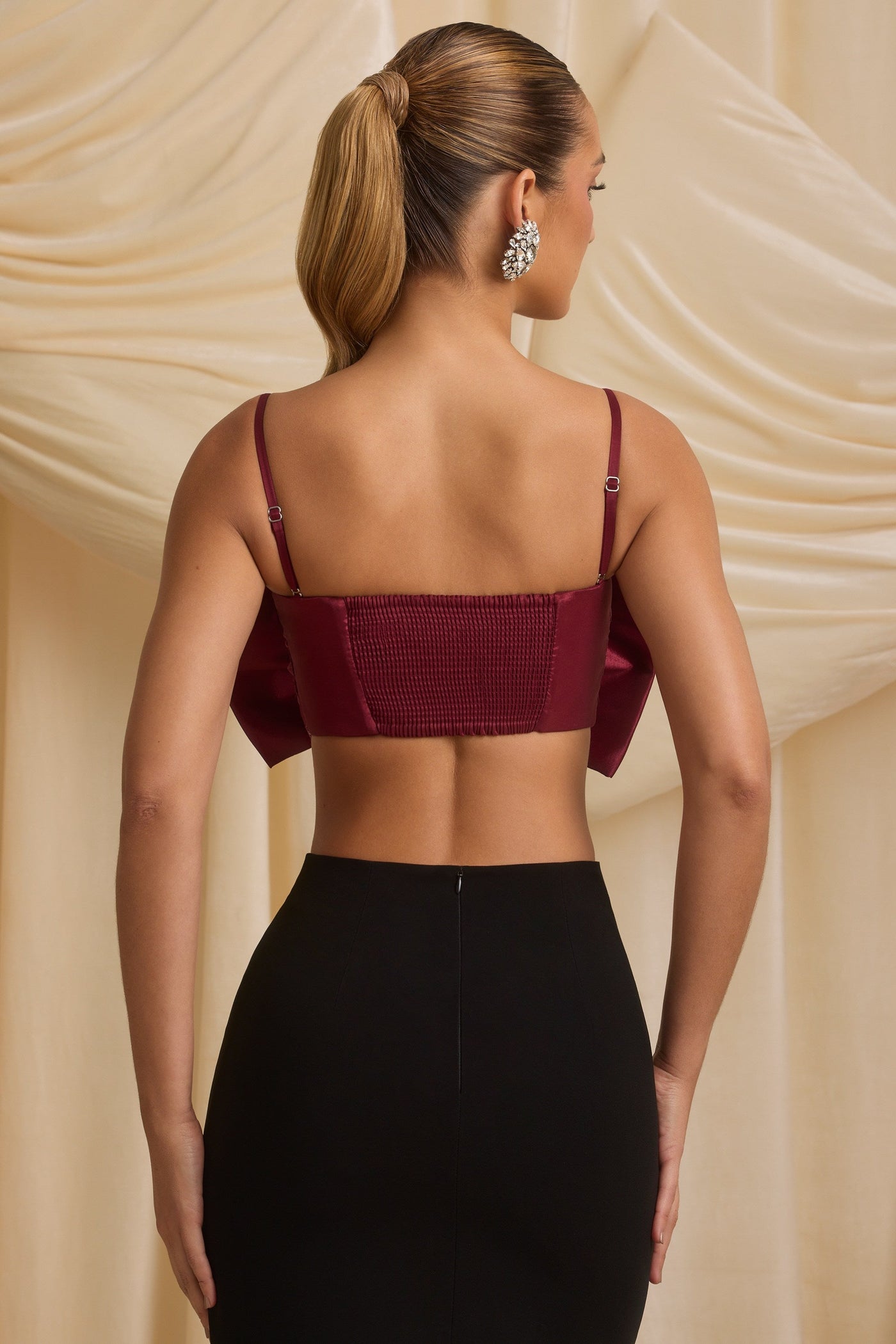 Strapless Bow Crop Top in Wine Red