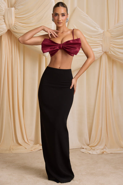 Strapless Bow Crop Top in Wine Red