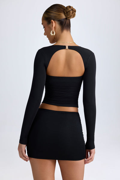 Modal Halterneck Ruched Top in Black