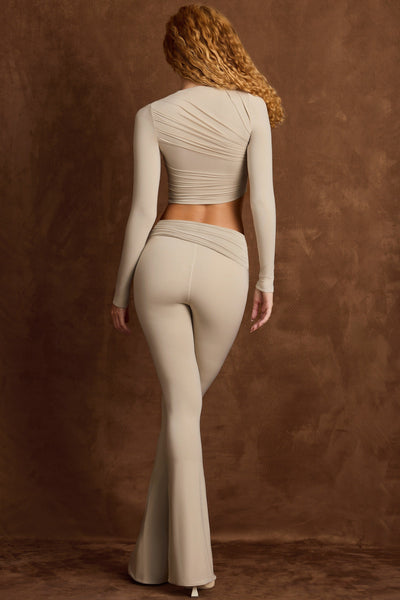 Asymmetric Draped Mid-Rise Flared Trousers in Light Grey