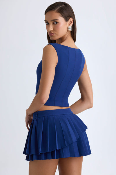 Layered Pleated Low-Rise Mini Skirt in True Navy