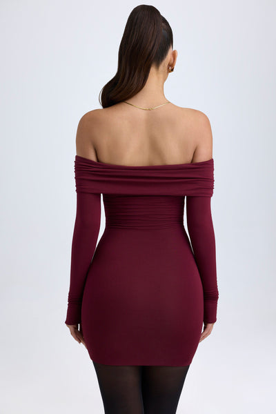 Modal Off-Shoulder Mini Dress in Wine Red