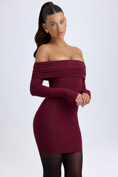 Modal Off-Shoulder Mini Dress in Wine Red