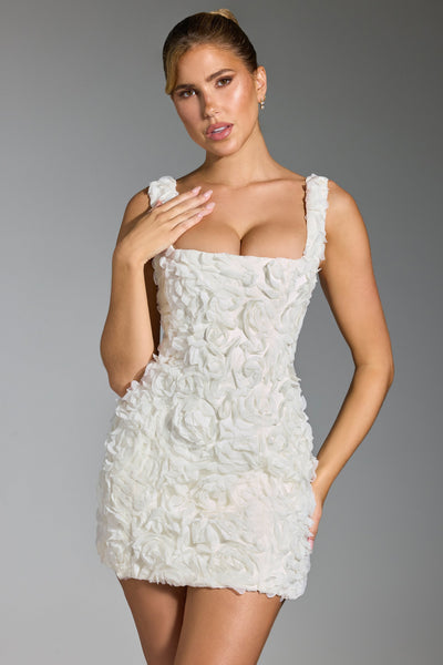 Floral-Appliqué Corset Mini Dress in White