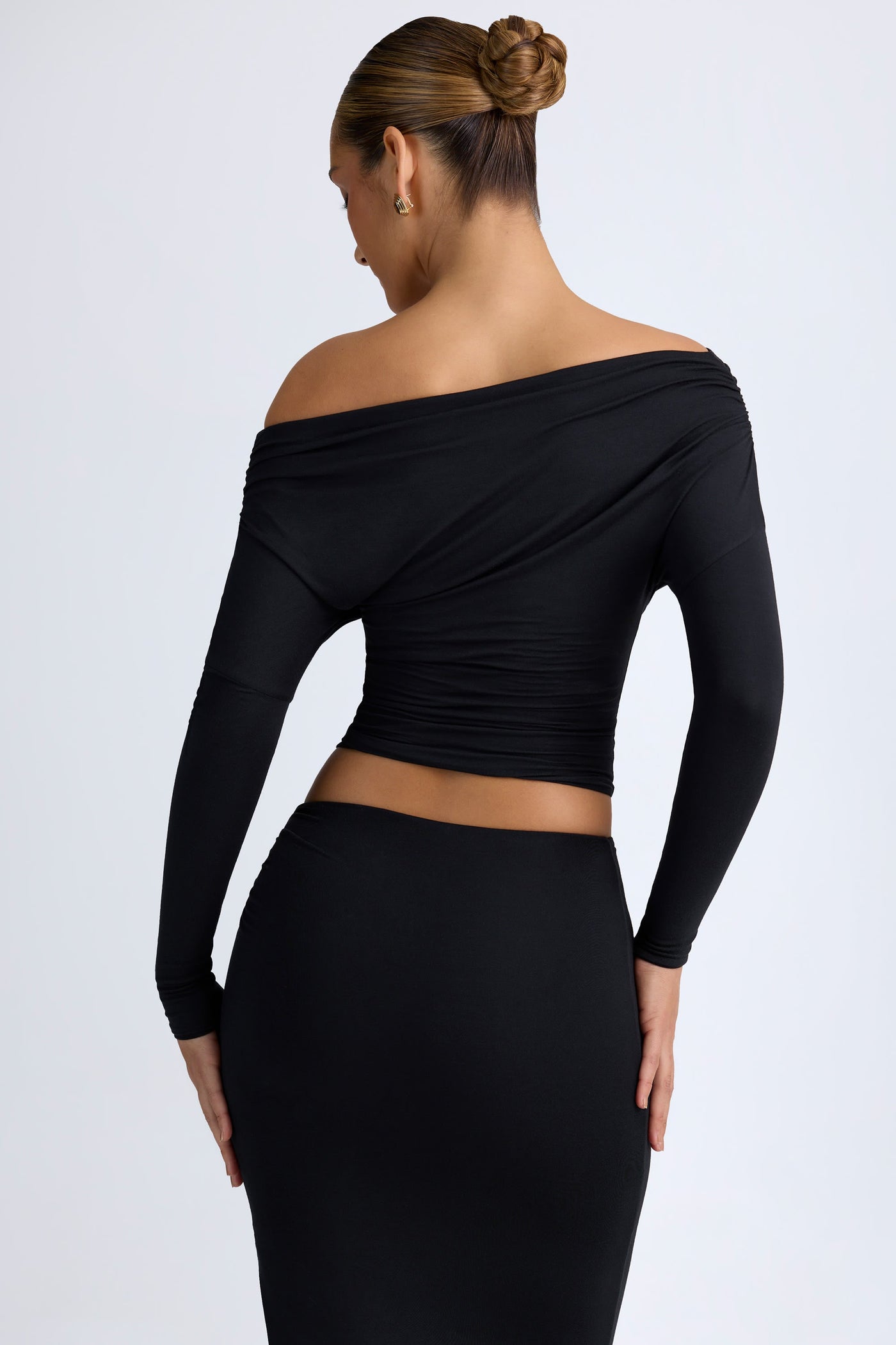 Modal One-Shoulder Ruched Top in Black