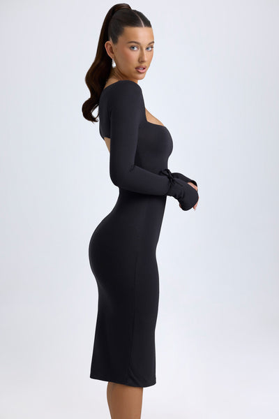 Modal Square-Neck Midi Dress in Black