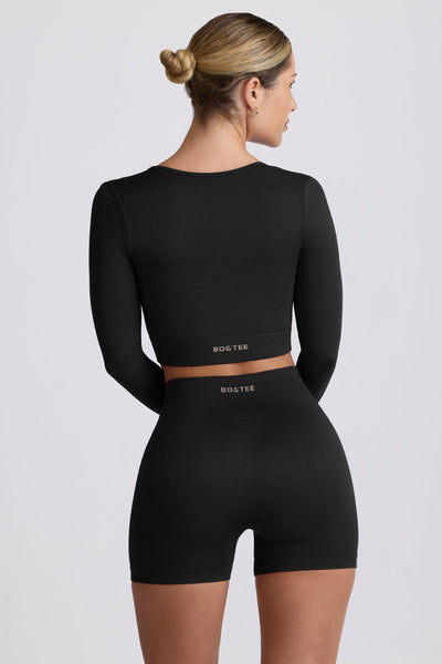 Super Sculpt Seamless Long-Sleeve Crop Top in Black