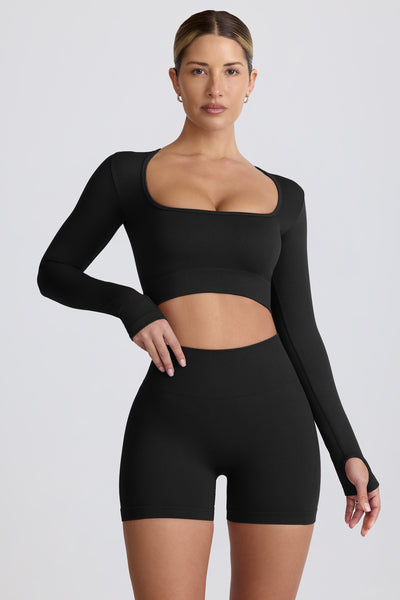 Super Sculpt Seamless Long-Sleeve Crop Top in Black