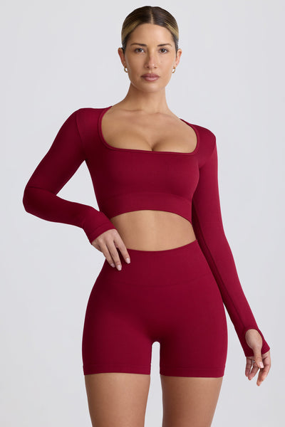 Super Sculpt Seamless Long-Sleeve Crop Top in Burgundy