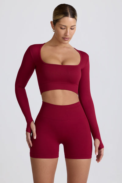 Super Sculpt Seamless Long-Sleeve Crop Top in Burgundy