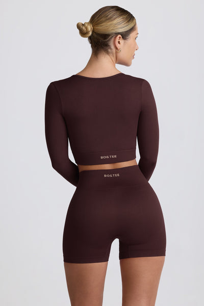 Super Sculpt Seamless Long-Sleeve Crop Top in Chocolate