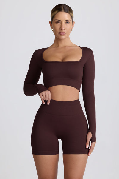 Super Sculpt Seamless Long-Sleeve Crop Top in Chocolate