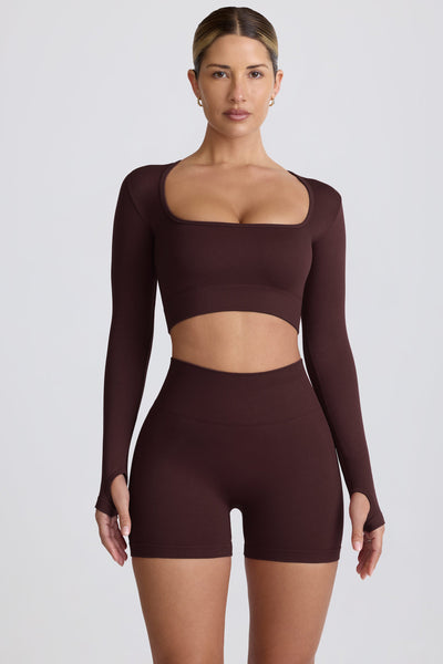 Super Sculpt Seamless Long-Sleeve Crop Top in Chocolate