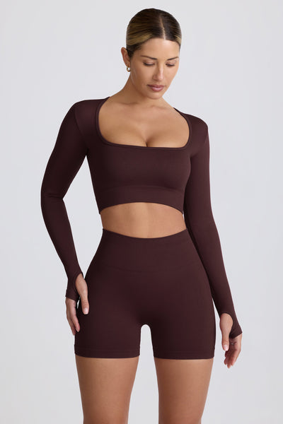 Super Sculpt Seamless Long-Sleeve Crop Top in Chocolate