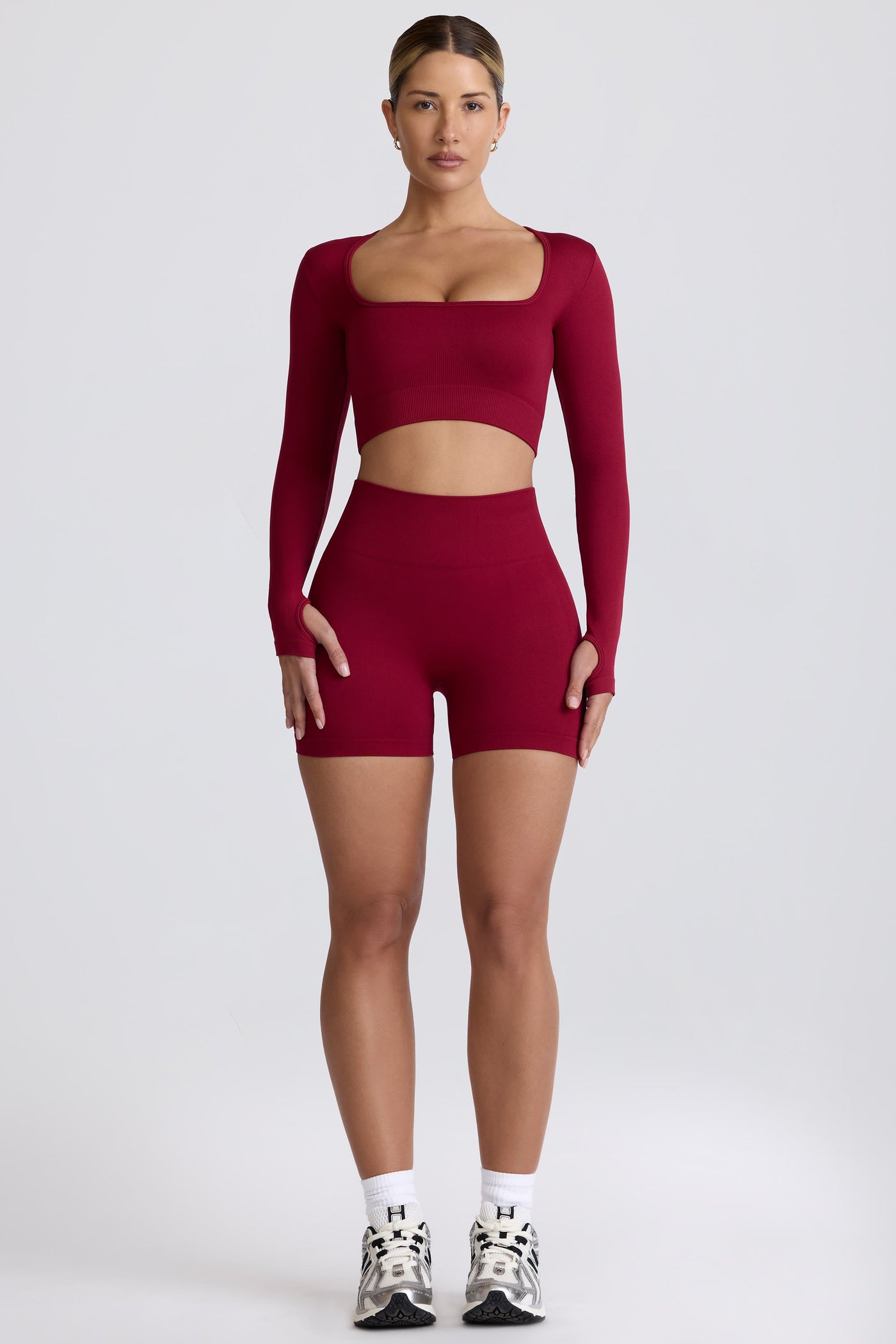 Super Sculpt Seamless High-Waist Mini Shorts in Burgundy